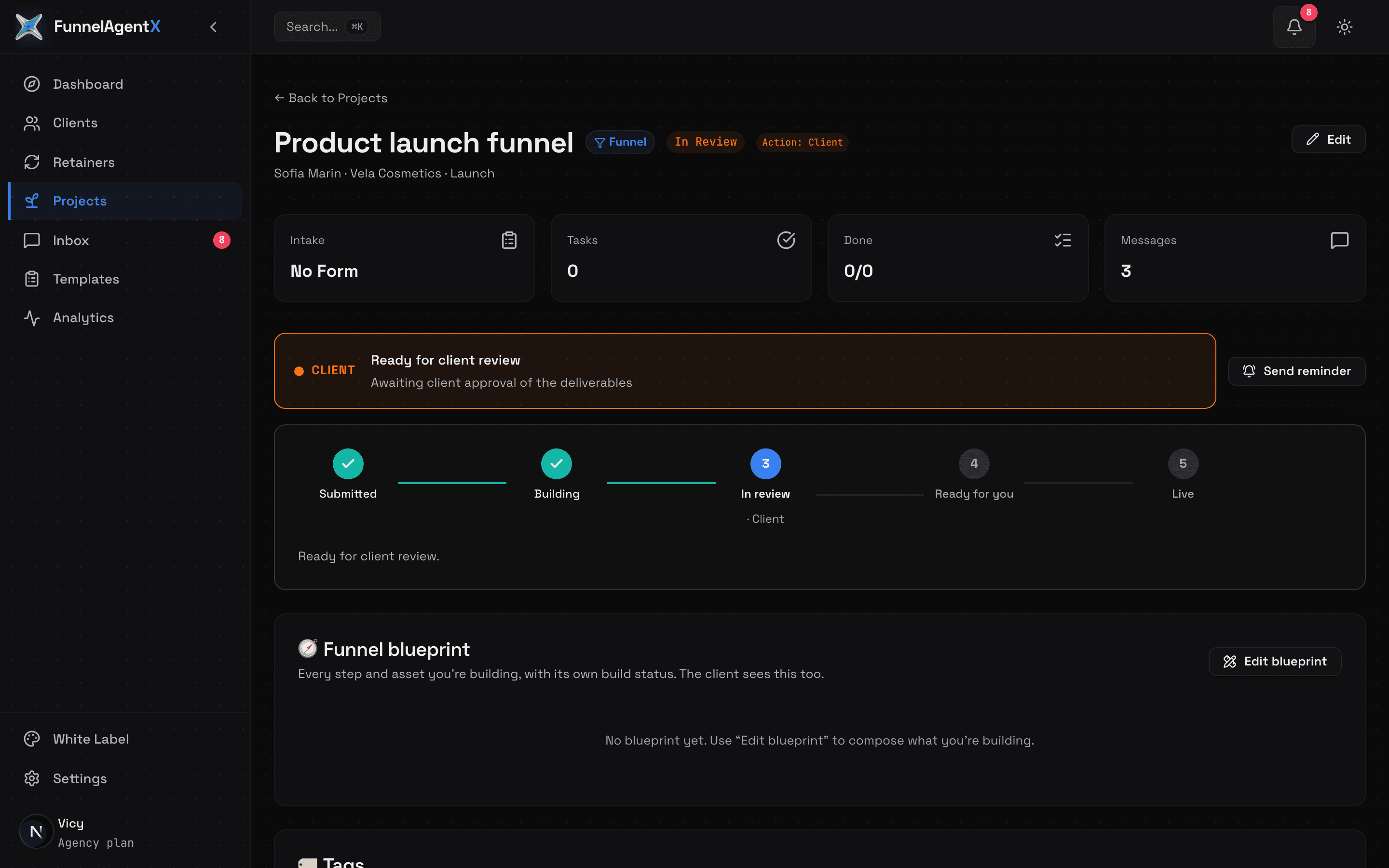 FunnelAgentX Project Workspace detail screenshot